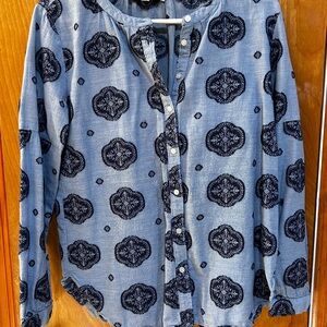 LOFT Light Blue and Navy Textured Blouse